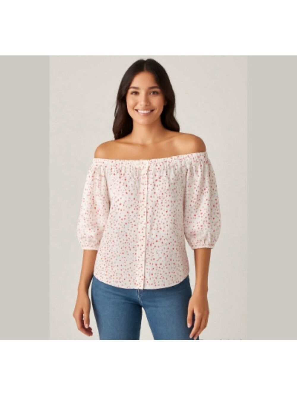 H&M Off Shoulder Button Down Cotton Crop Top Size US 14